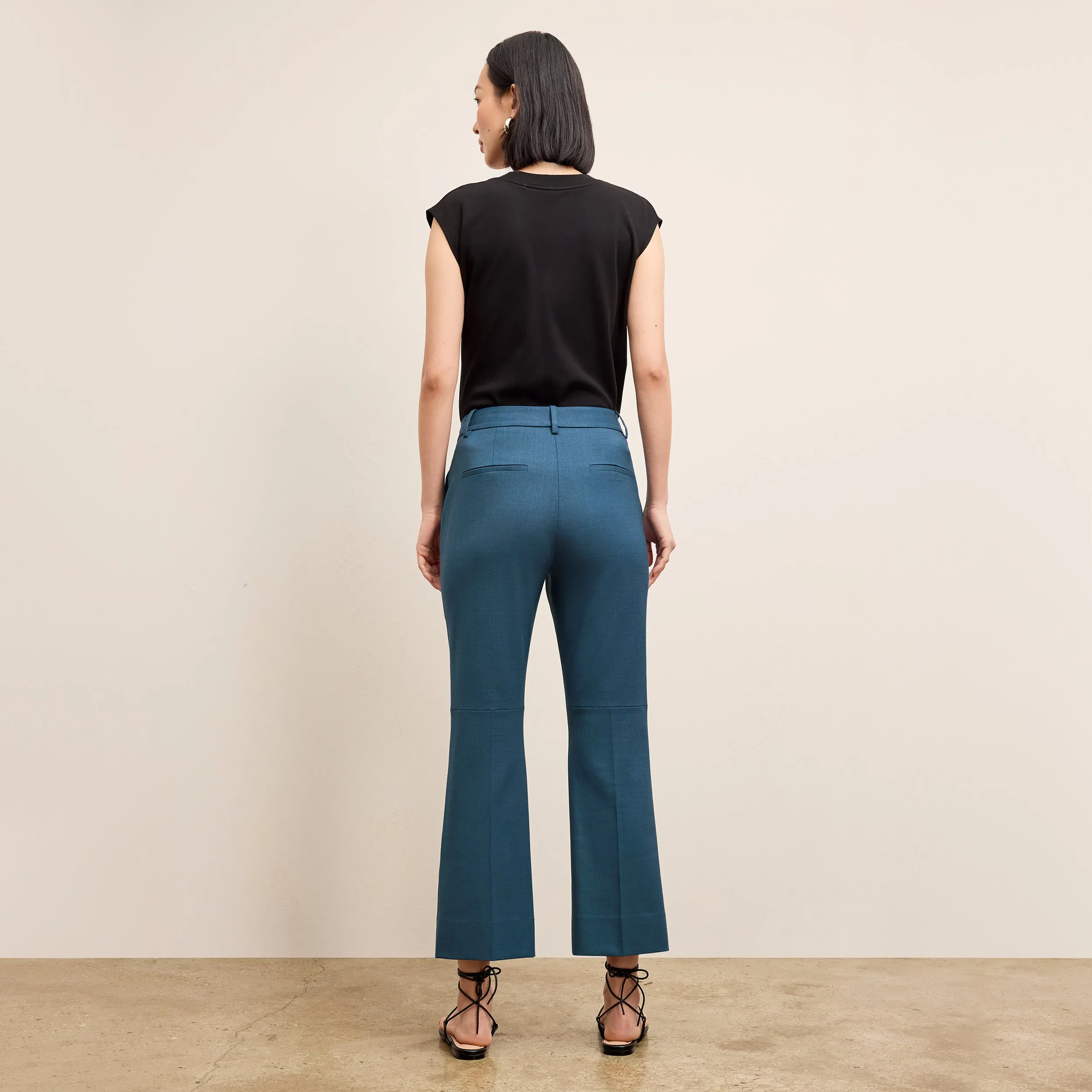 LowProfileDesign Odor Control Finish NonFading Color Tessa Kick Flare Trouser - Washable Wool Twill :: Bluebell