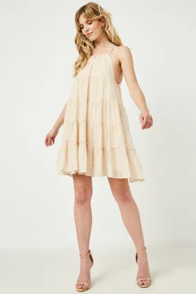 Flowy Cut Texture Stripe Tiered Halter Mini Dress