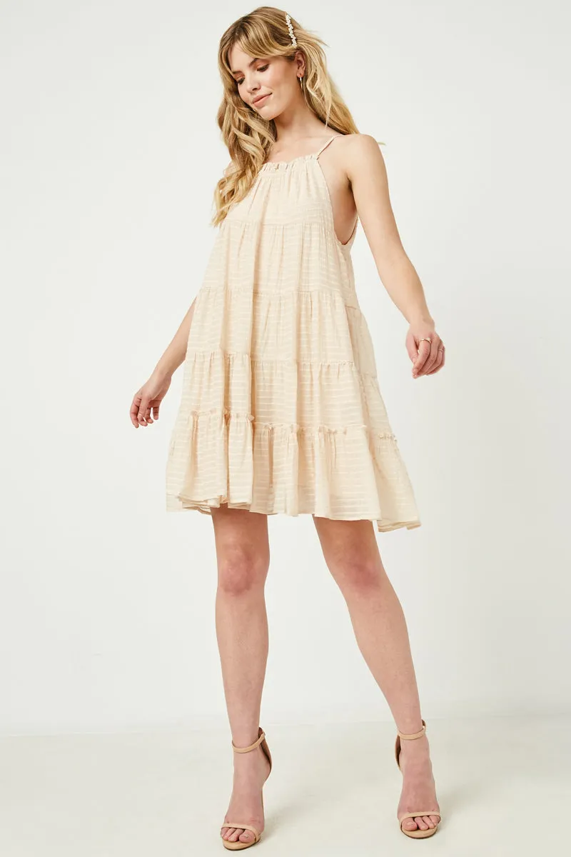 Texture Stripe Tiered Halter Mini Dress Bold colors Casual Style