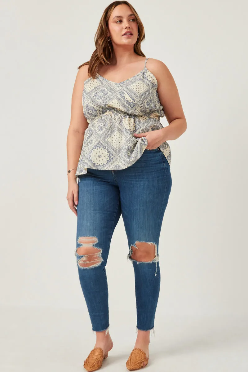 Textured Antique Quilt Print Surplice Cami AntiStatic Treatment Breathable Design