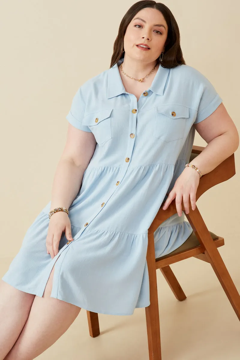 Textured Button Down Collared Dress Travel Essential Comfy Wear