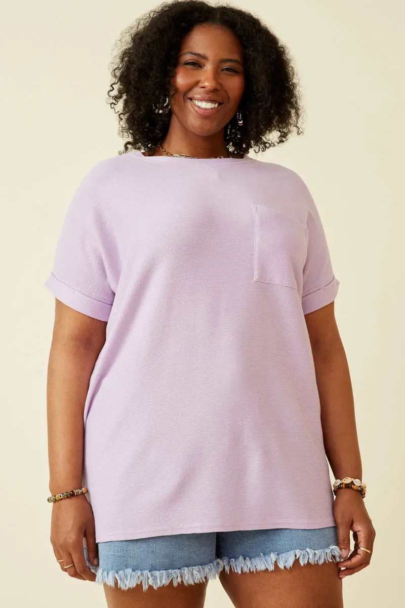 Reflective Logo Detail Textured Dolman Sleeve Pocket Tee
