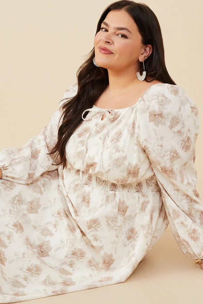 MoldResistantTexture Flared-Hem Textured Floral Smocked Waist Dress