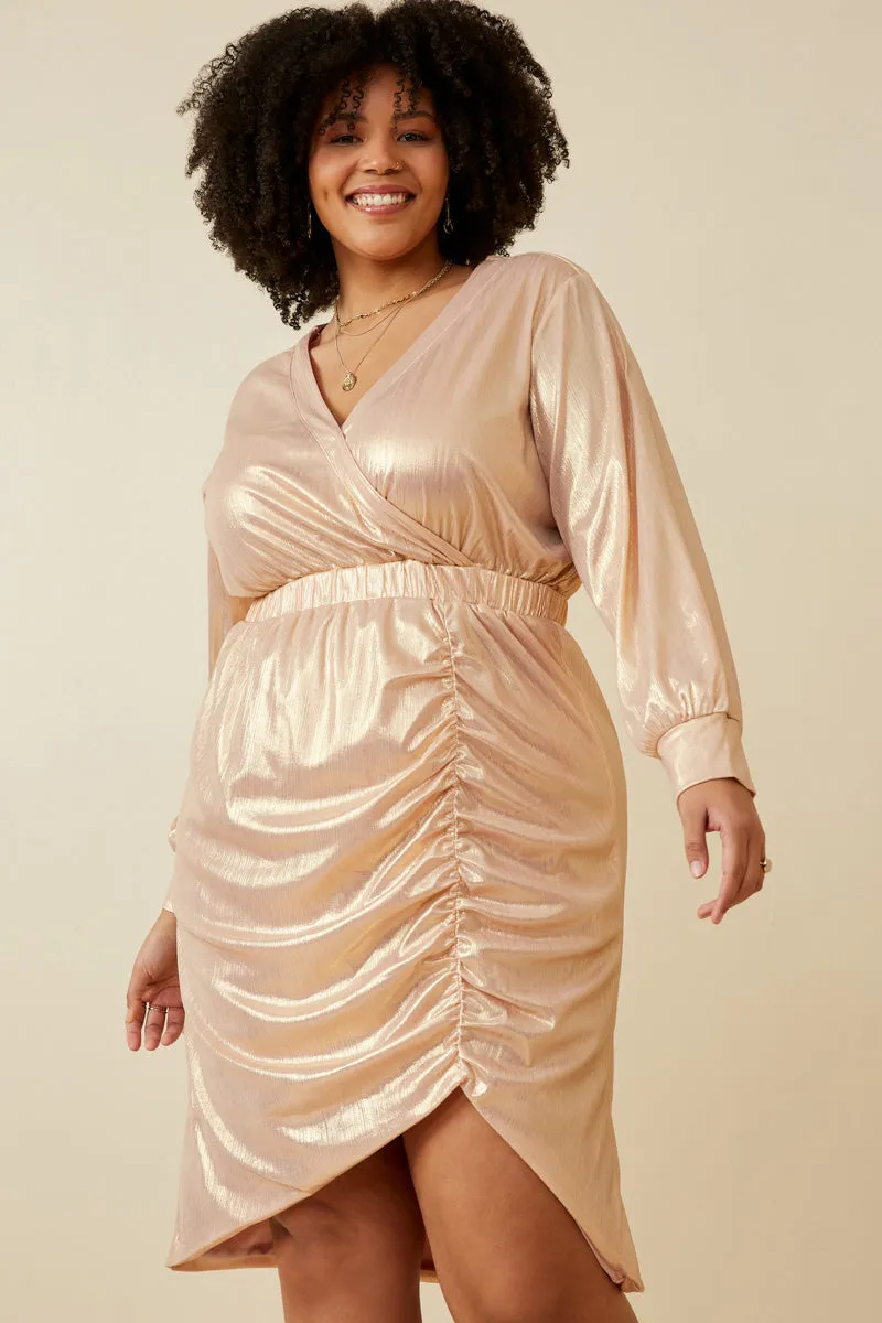 Relaxed-fit maxi dress Textured Iridescent Long Sleeve Wrap Dress