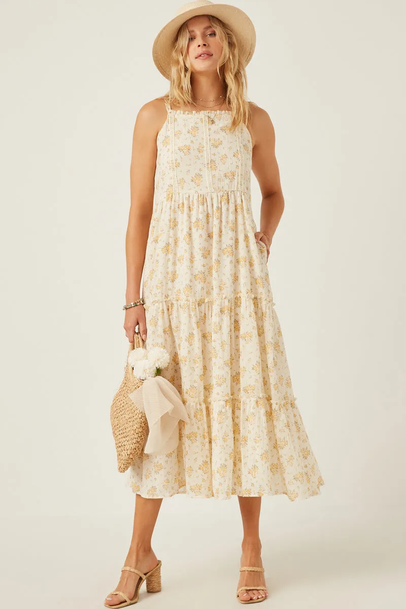 Textured Lace Detail Strappy Back Dress Bishop-Sleeve