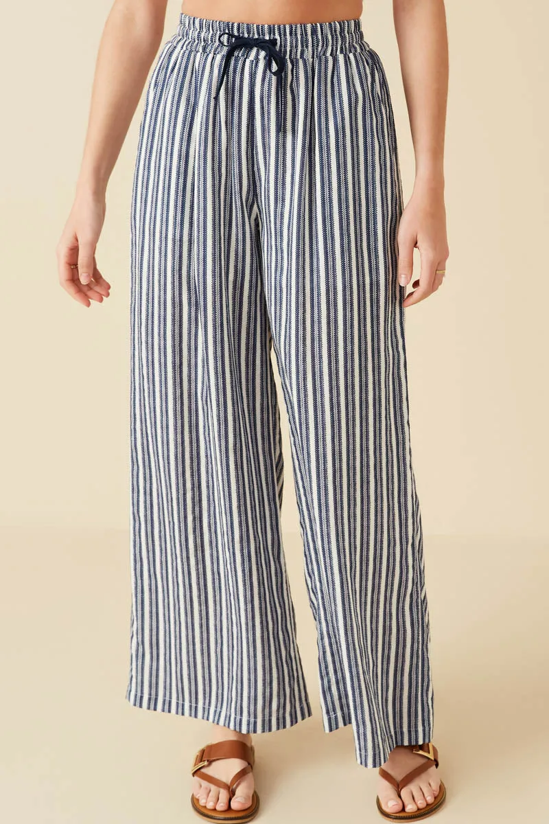 Water Repellent Textured Stripe Drawstring Wide Leg Pants Front