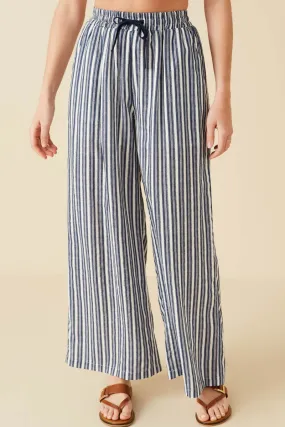 Water Repellent Textured Stripe Drawstring Wide Leg Pants Front