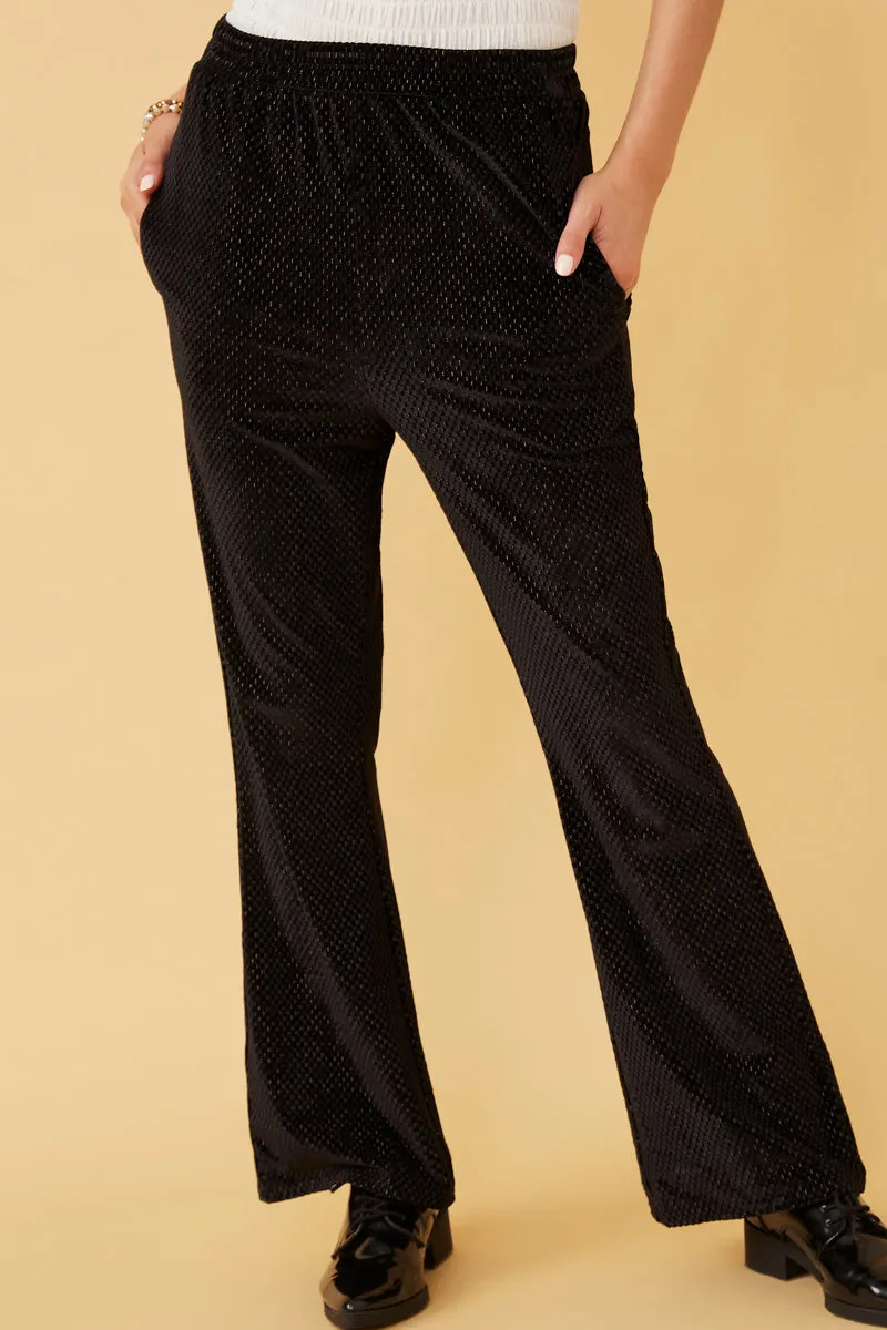 Textured Velvet Lurex Wide Leg Pants Flexible Waistband