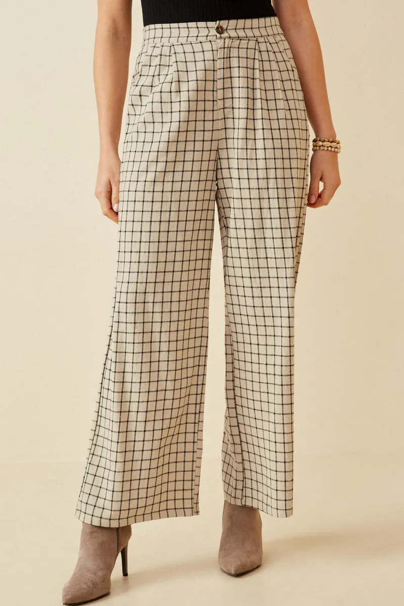 Non Slip Waistband Textured Wide Leg Checkered Pants