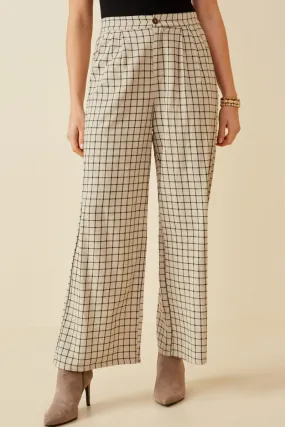 Non Slip Waistband Textured Wide Leg Checkered Pants