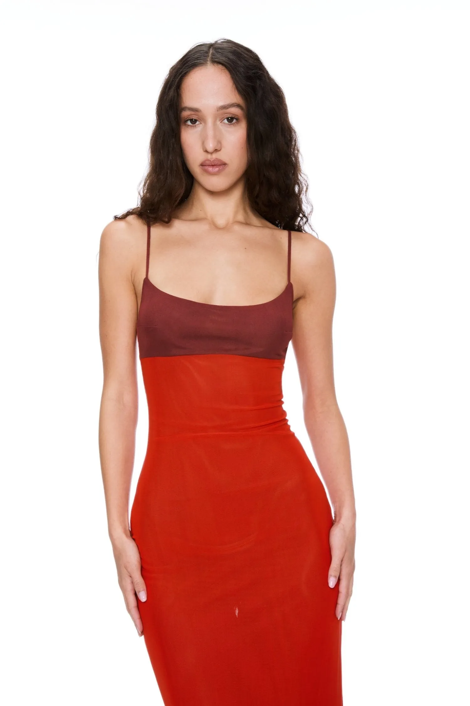 ClassicCrewNeck THAIS DRESS - RED AND PLUM