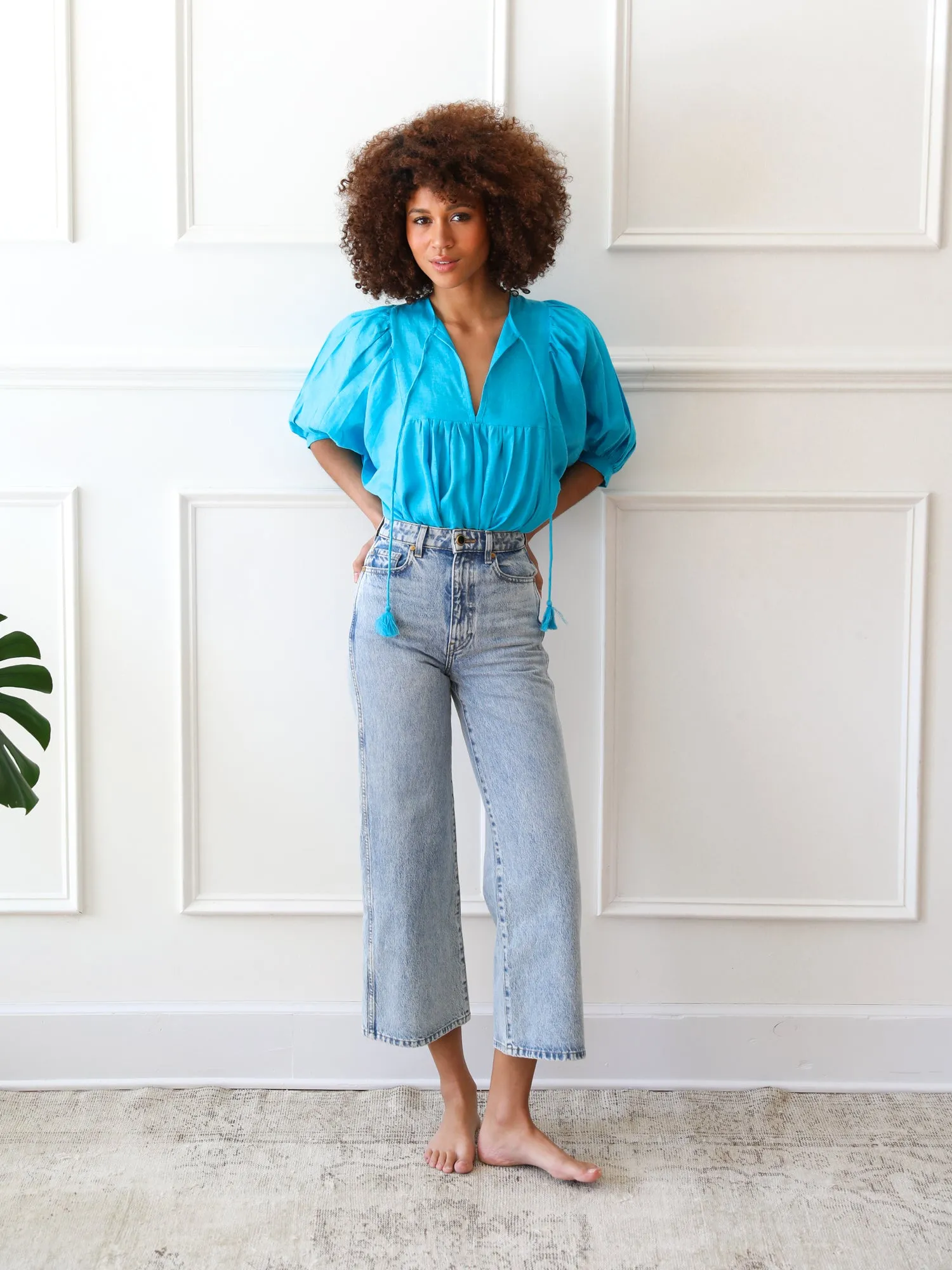 Winter Layer Thalia Top in Aqua Linen