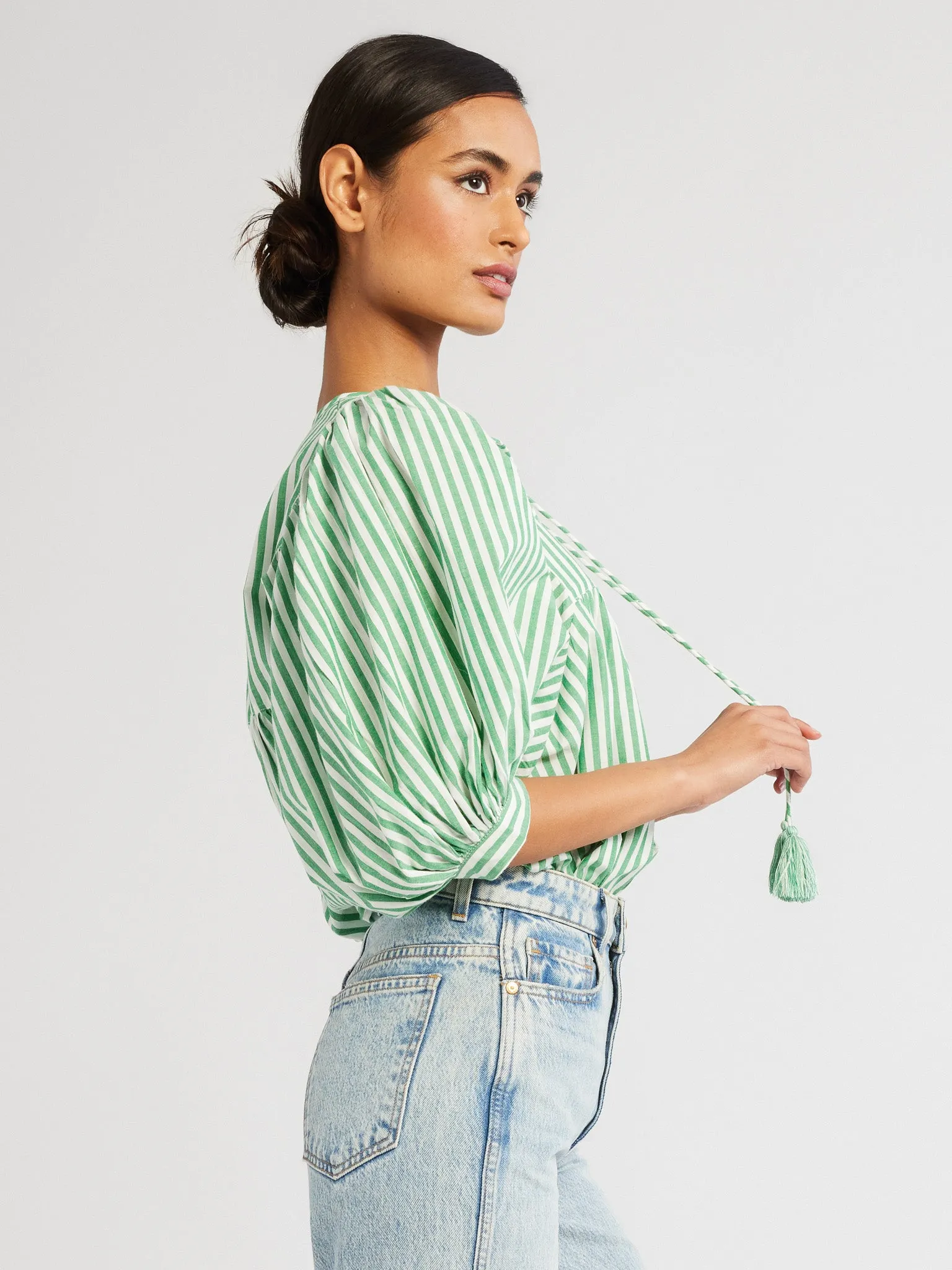 Sustainable Manufacturing Process QuickPackFoldableDesign Thalia Top in Kelly Stripe