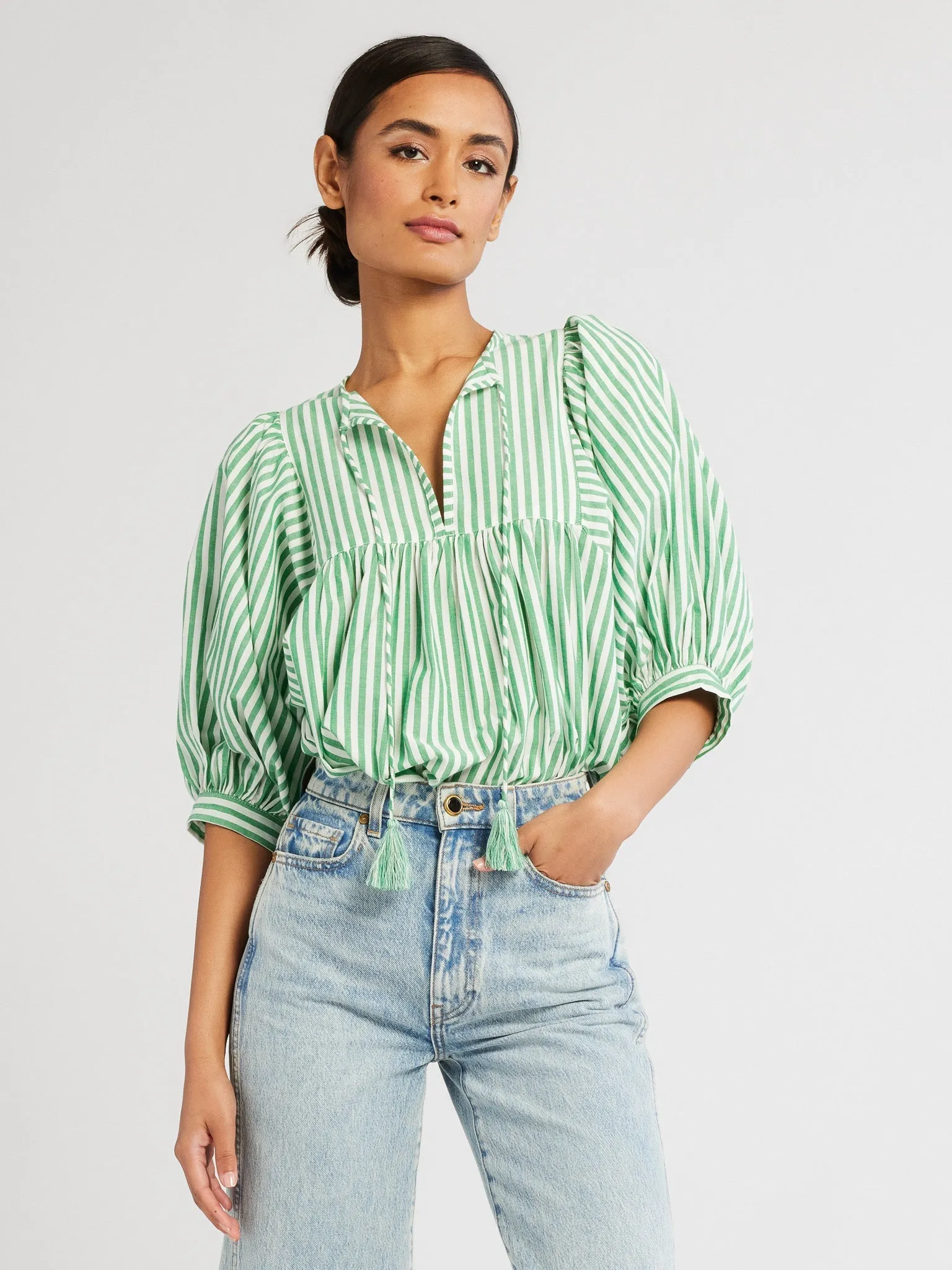 Rolled Hem Detailing Thalia Top in Kelly Stripe