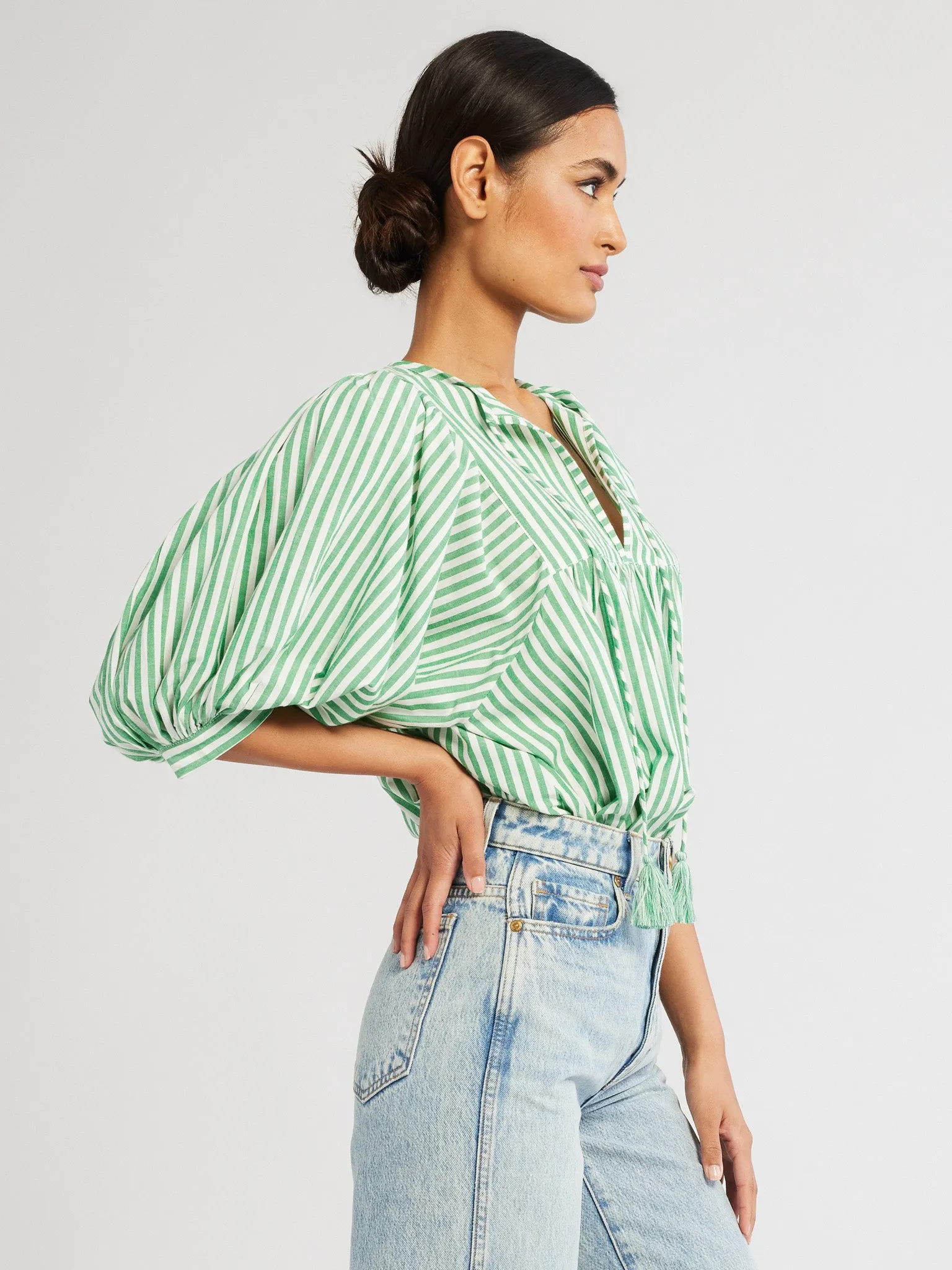 Adjustable Hem Toggles EthicallySourcedMaterial Thalia Top in Kelly Stripe