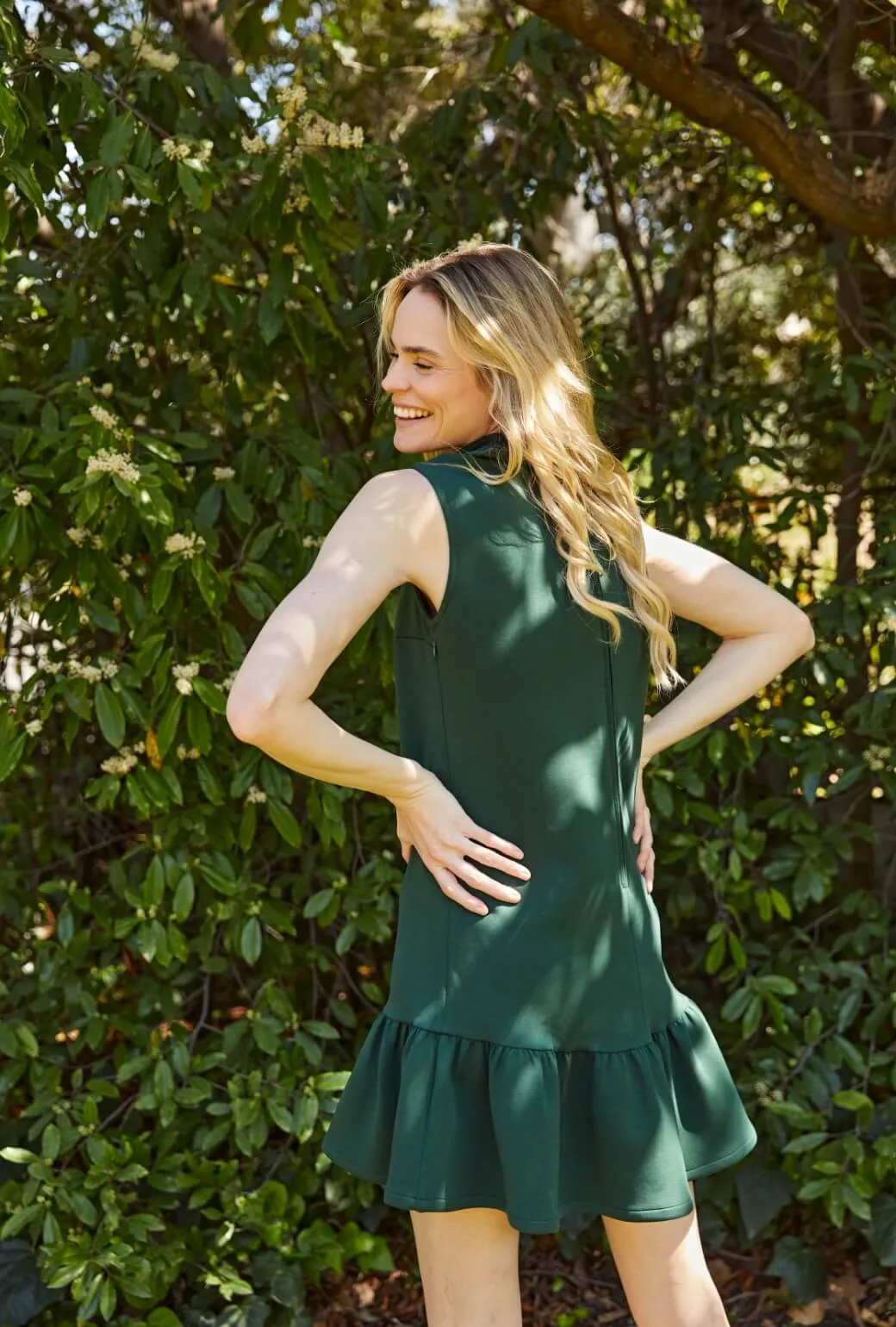 The Birdie Dress - Deep Green Adjustable Cuff System