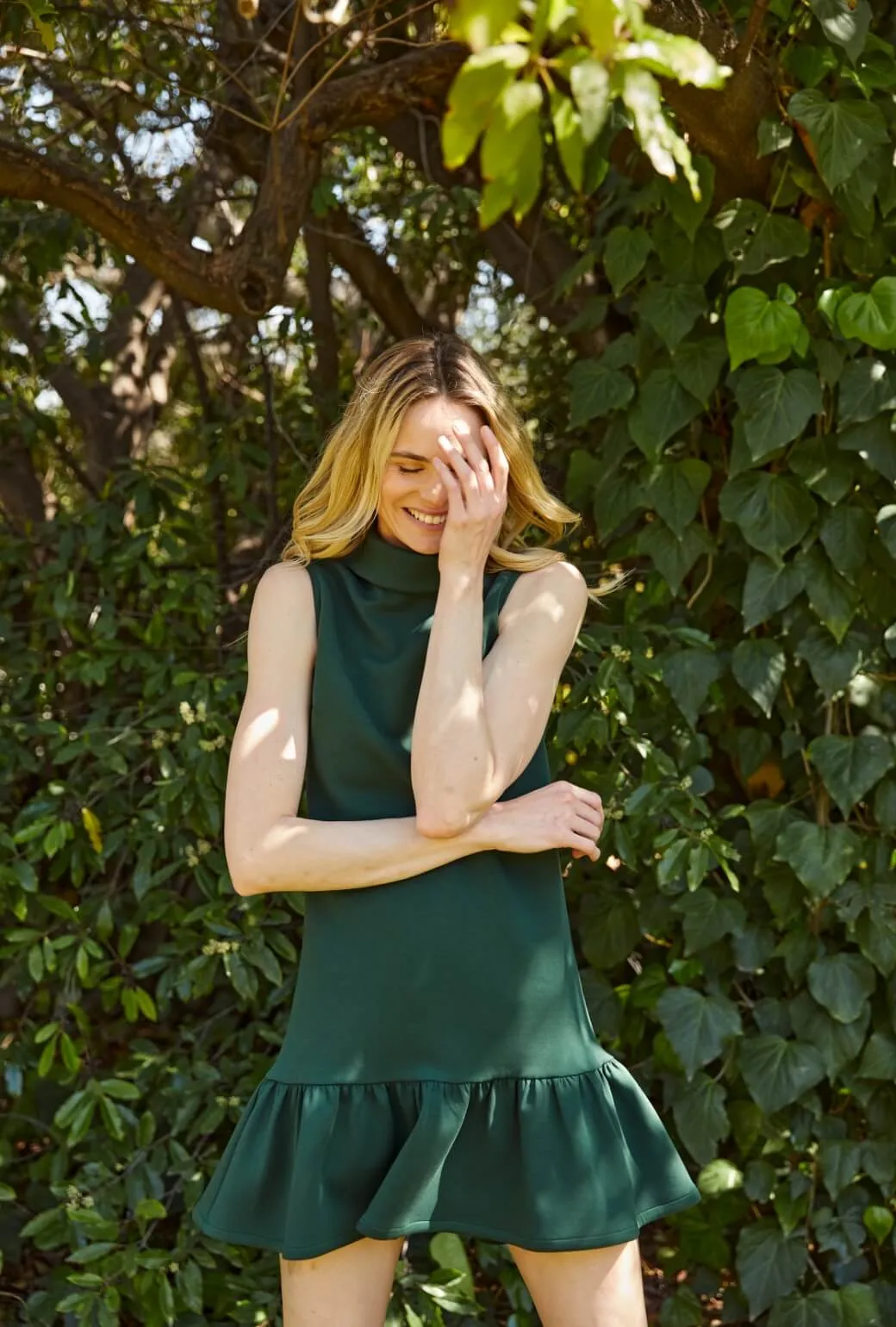 The Birdie Dress - Deep Green Comfortable Style AdjustableHemCuffs