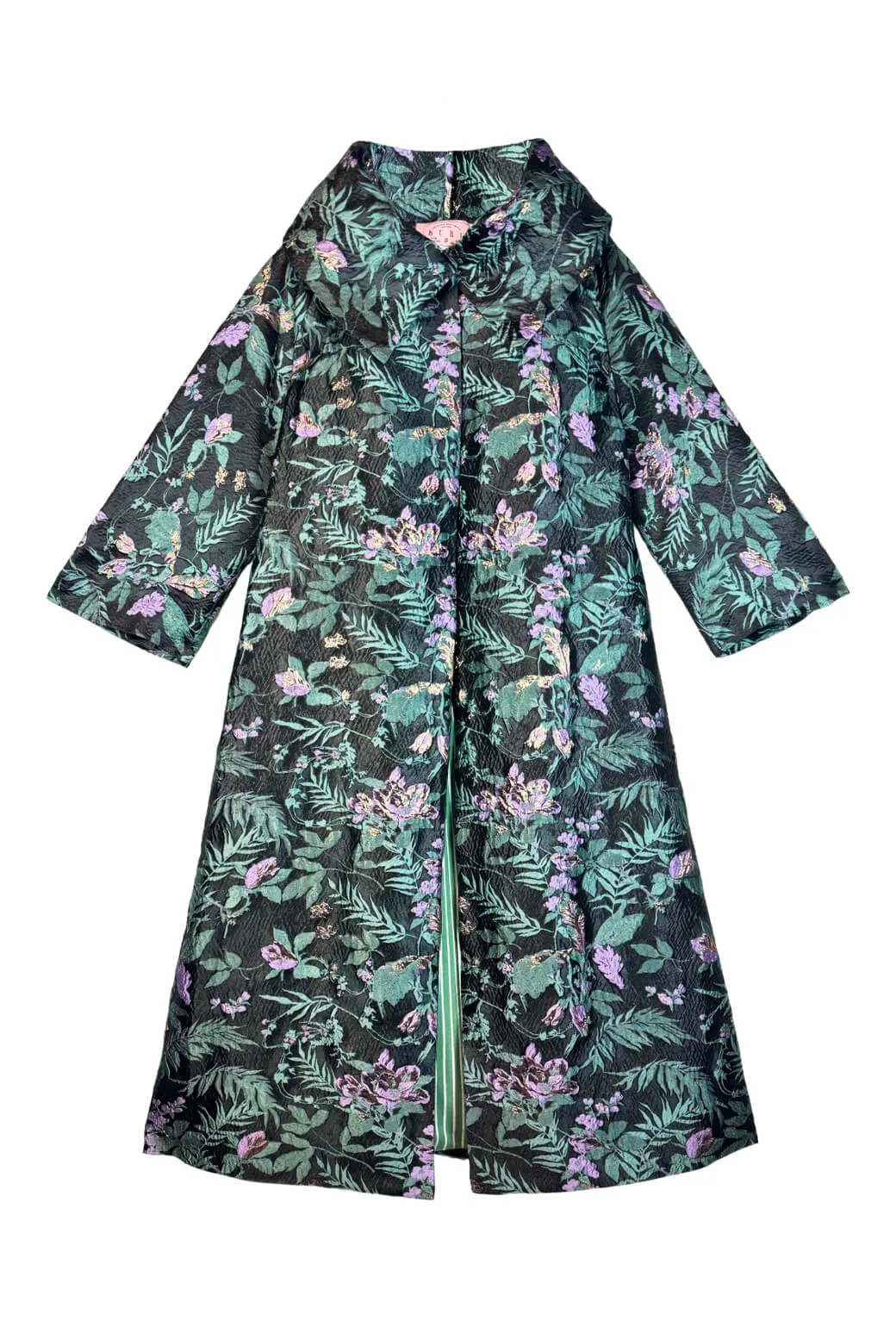 The Grace Coat - Sage & Lilac Brocade Detachable Lining Eco Conscious Production
