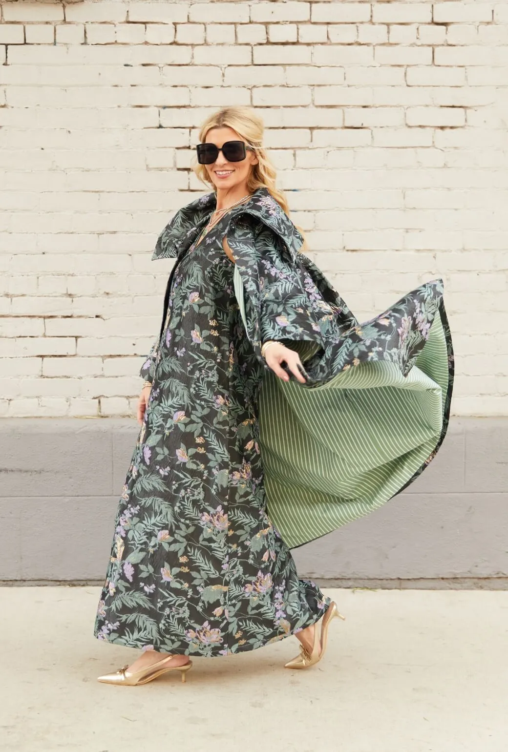 Moisture Wicking Layer Ergonomic Shoulder Fit The Grace Coat - Sage & Lilac Brocade