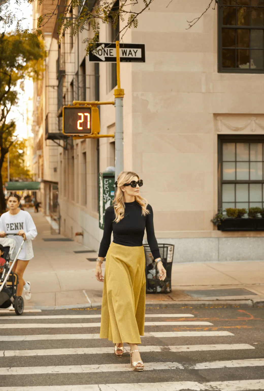 The Laura Skirt - Gold Sparkle Street Comfort Breathable Weave Fabric