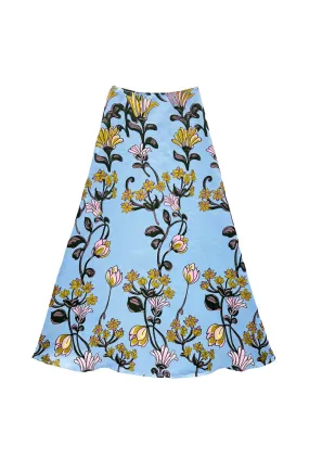 The Laura Skirt - Powder Blue Vines smooth zipper LowProfileStitching
