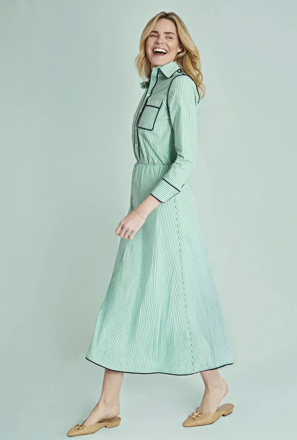 The Leland Skirt - Green Stripe Modern Cut SeamlessConstruction