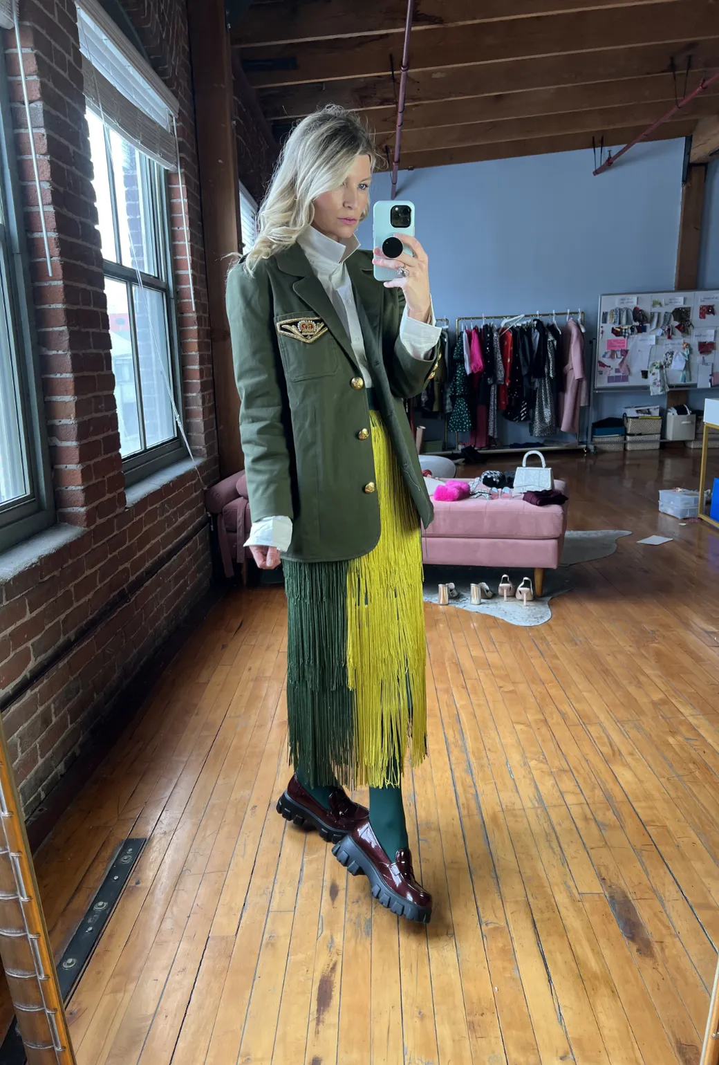 Textured Weave Pattern PlushLining The Military Blazer - Olive Green