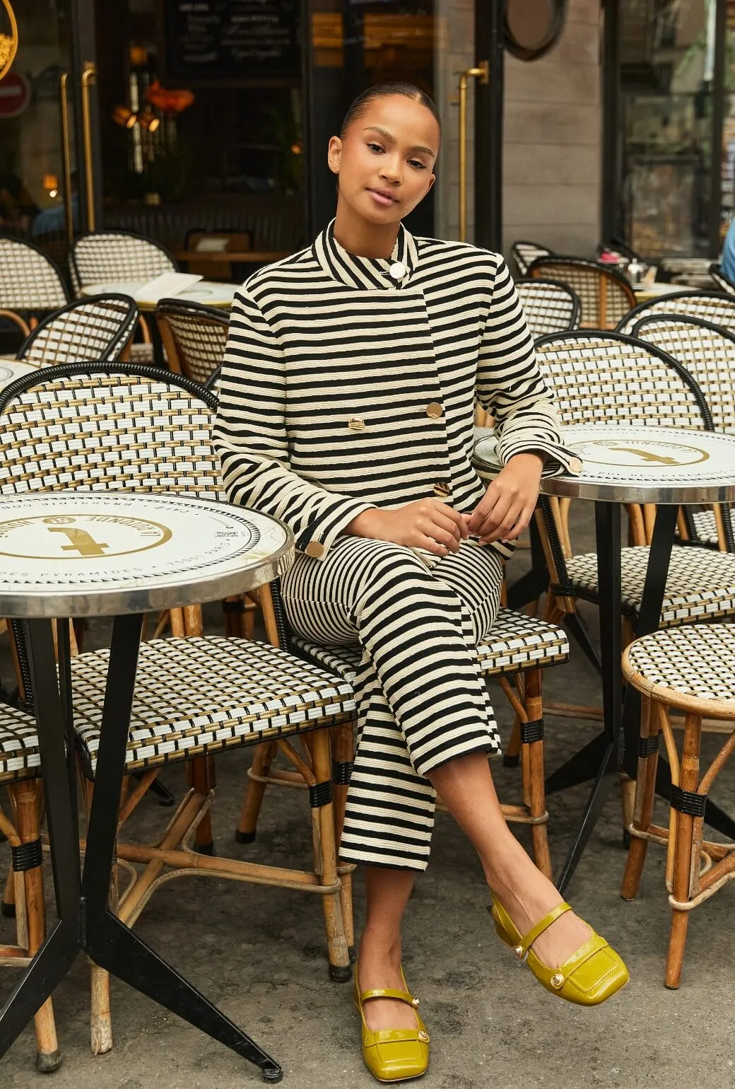 Flat Lock Seams Modern Waist The Paley Pant - Black Striped Terry