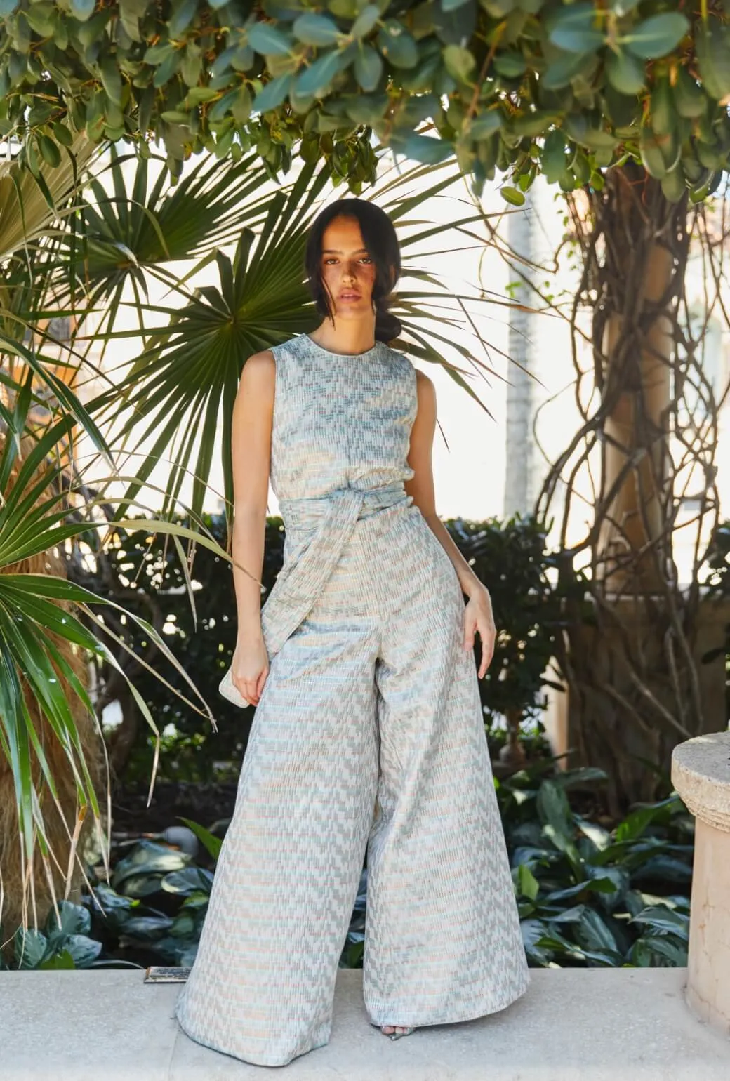 The Royale Jumpsuit - Aqua Channels Brocade FlatlockStitching Double Stitched Seams