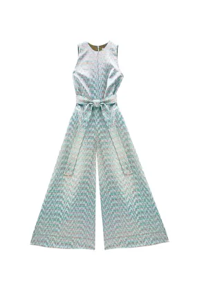 The Royale Jumpsuit - Aqua Channels Brocade Durable Overlock Stitch LongLastingDurability