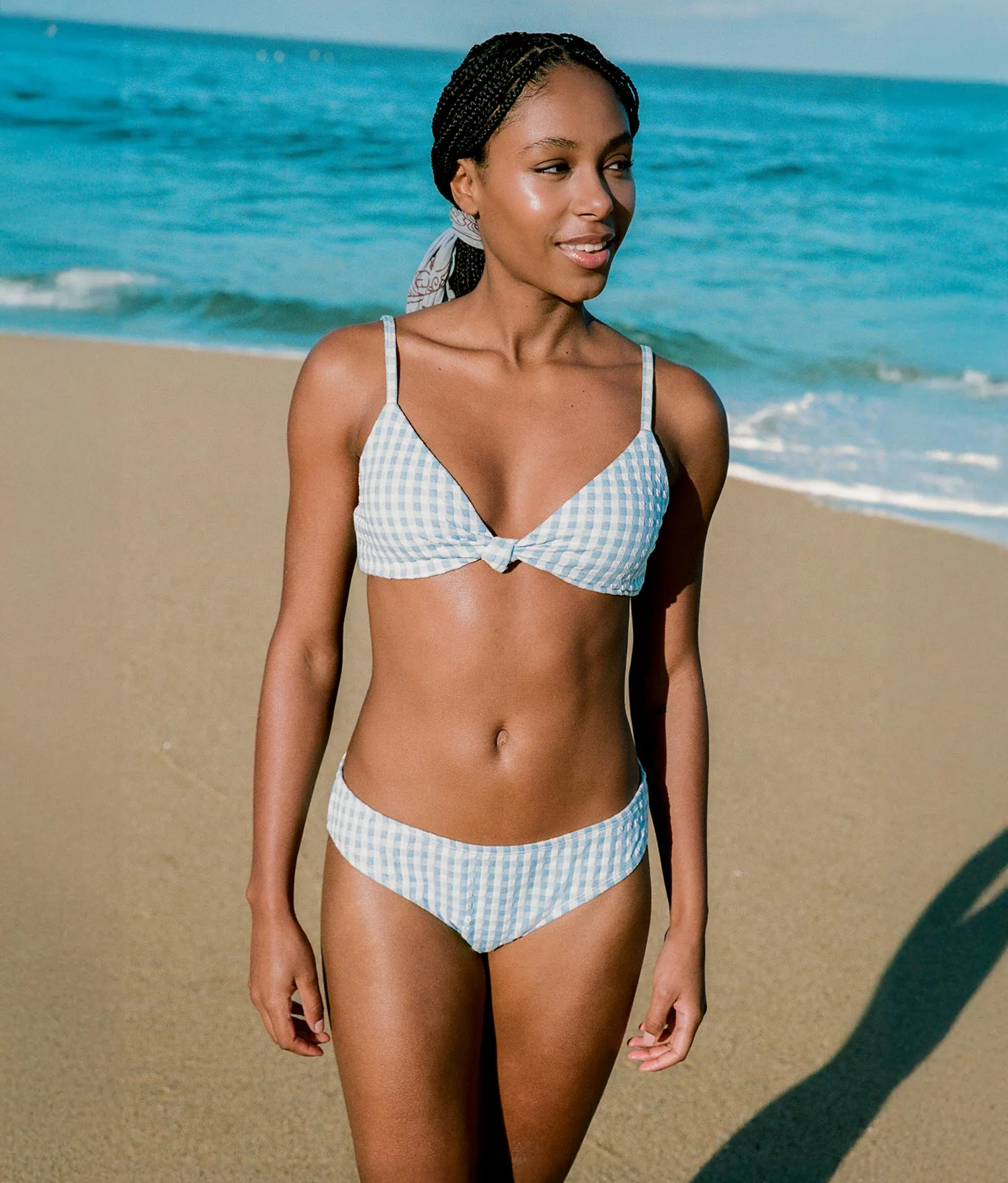 The Santorini Bikini Top - Crinkle Gingham - Sky Gingham Versatile use