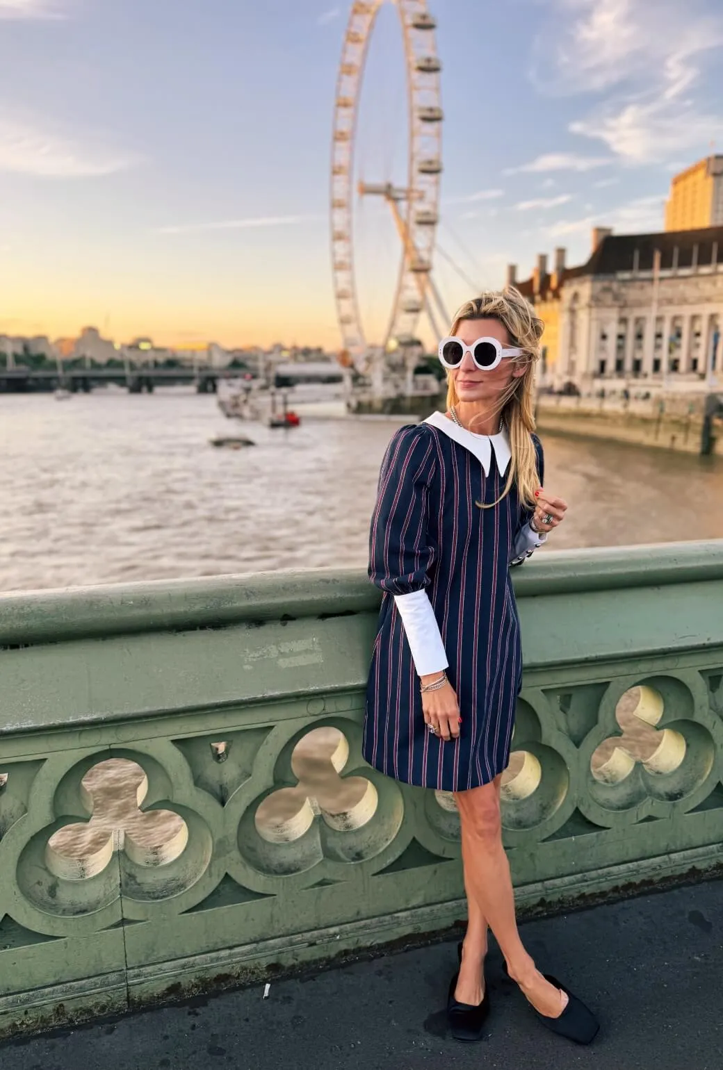 Layered Placket Design The Skipper Dress - Navy & Red Stripe