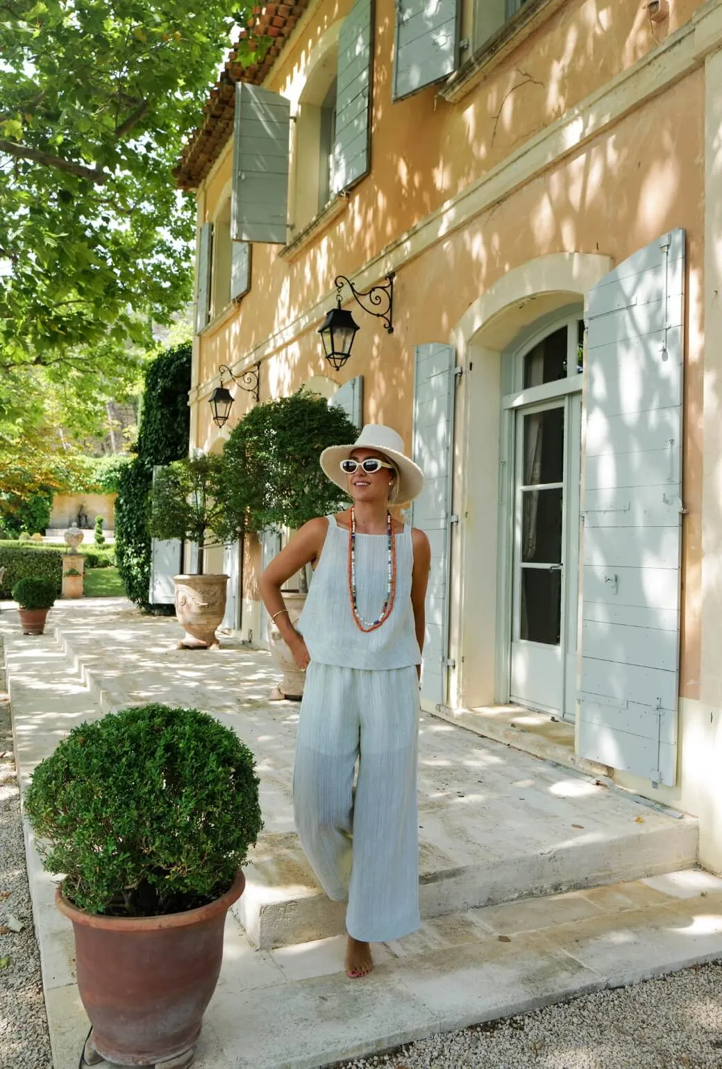 The Stokes Swing Top - Green Linen Stripe FrictionResistant Edges Self Cleaning Coating