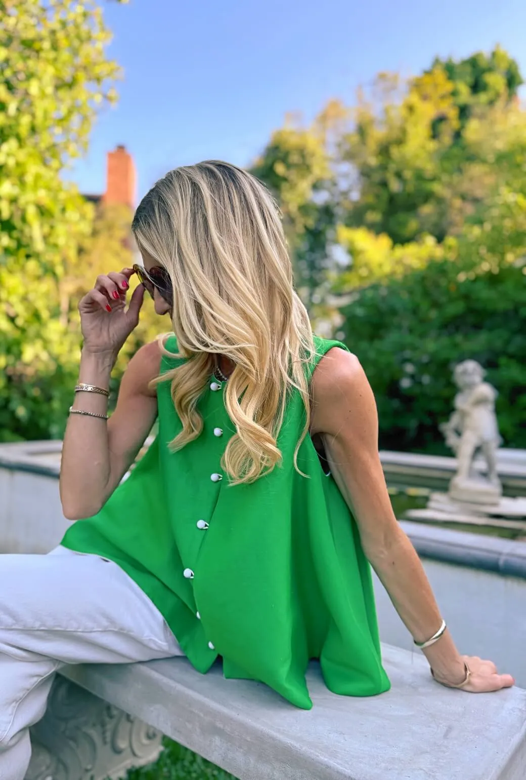 Odor Resistant Fabric High Stretch Fabric The Swing Top - Green Faille