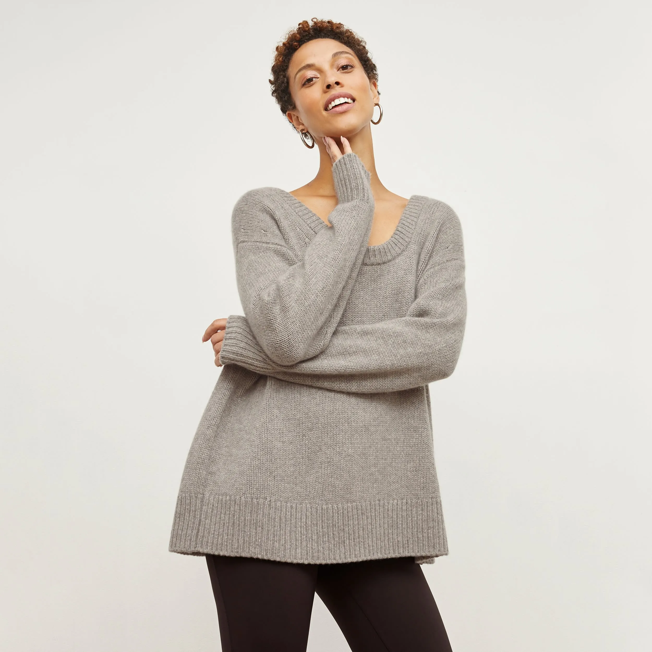 Theo Pullover - Plush Cashmere :: Stormcloud Stylish Hoodie Layered Look