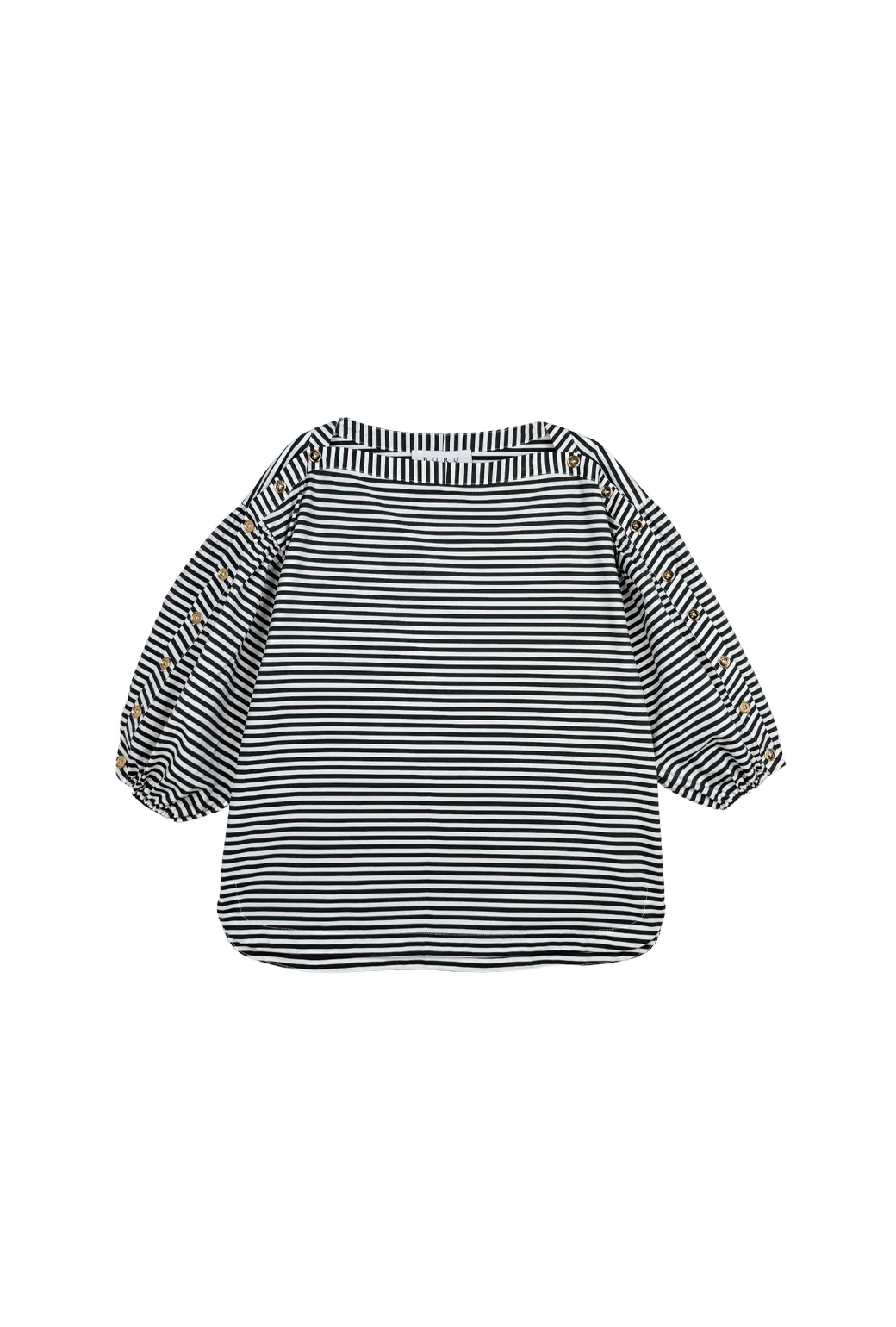Denim Shirt Button Sleeve Top - Black and White Stripe