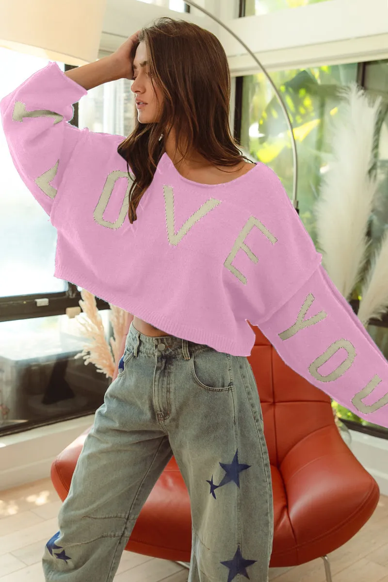 IT3482-01 | I LOVE YOU LETTER KNIT TOP No Gap Waist Easy Care