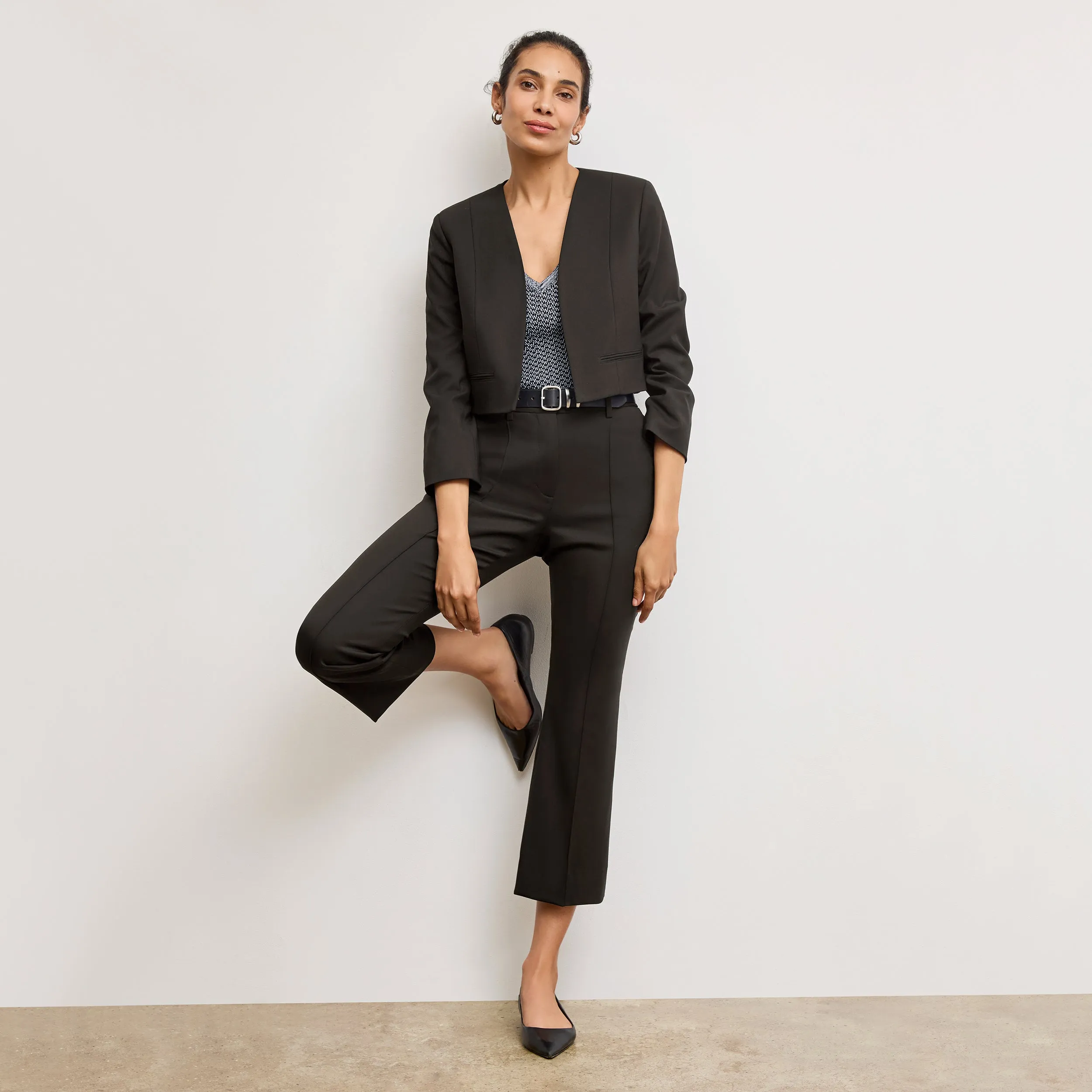 BreathableFabricTech BioBased Fiber Tessa Kick Flare Trouser - Washable Wool Twill :: Black