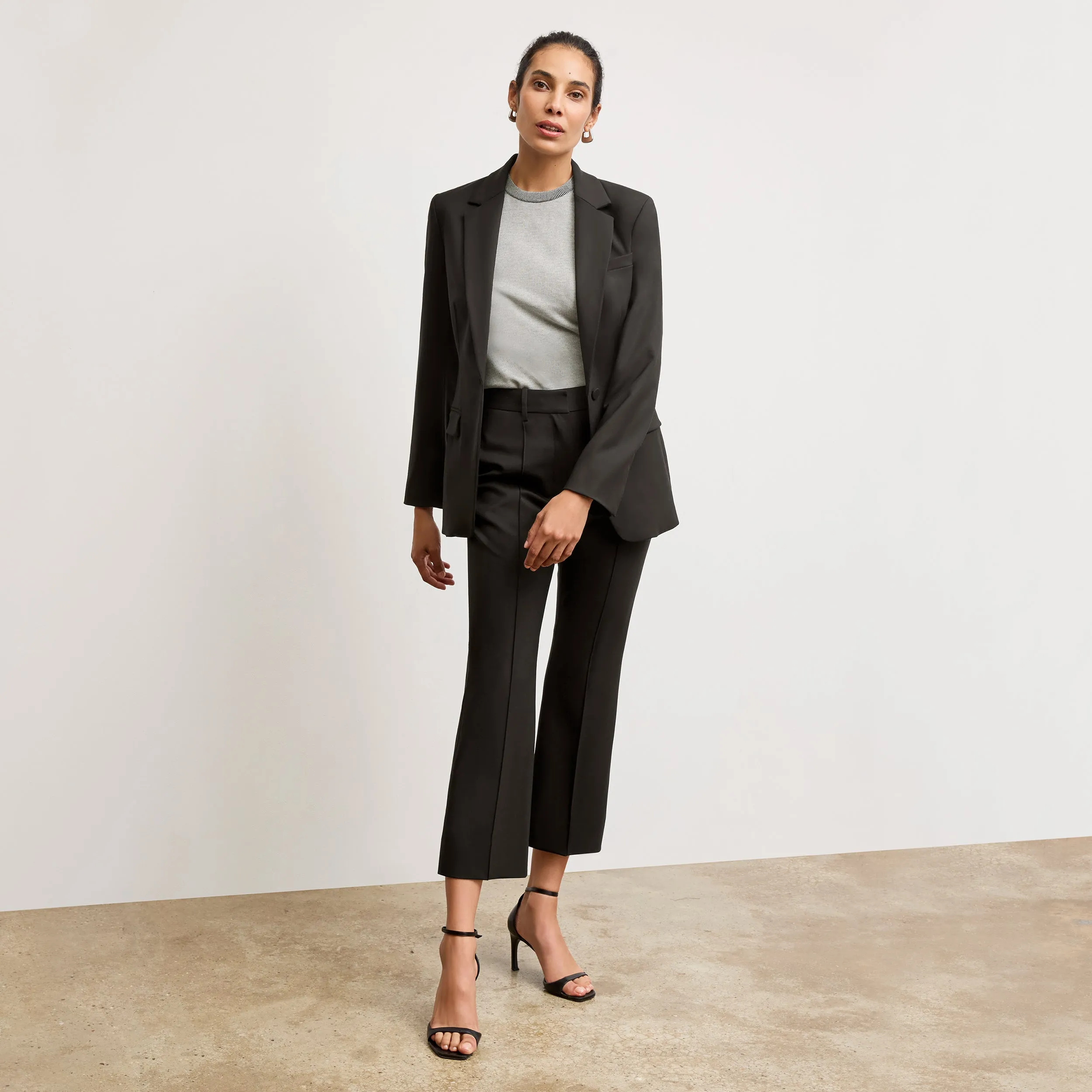 Multipanel Construction Tessa Kick Flare Trouser - Washable Wool Twill :: Black