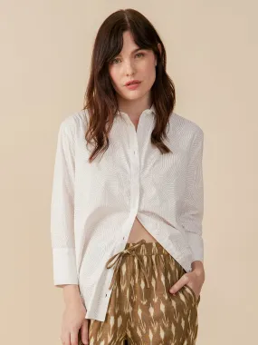 HeavyweightThermal Subtle Texture Weave Mae Oversized Shirt - White Waves