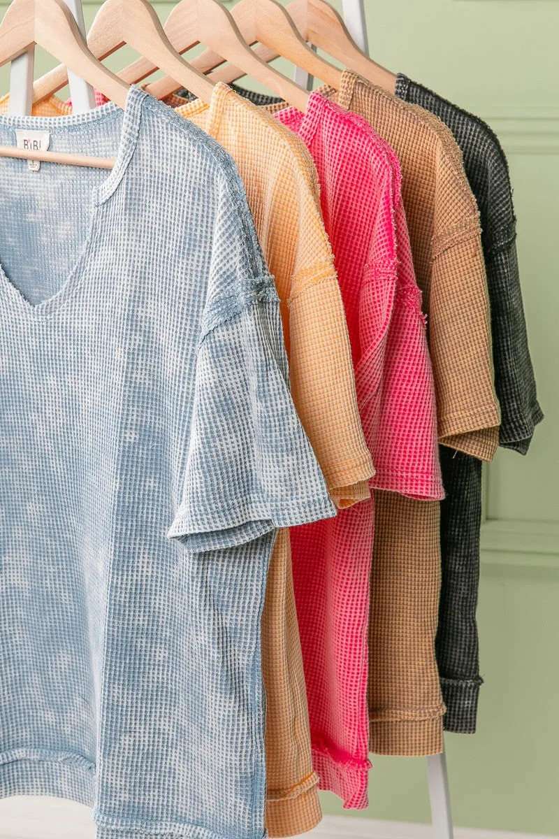 RaglanSleeve Recycled Polyester Material IP7283 | MINERAL WASHED NOTCH NECKLINE THERMAL TOP