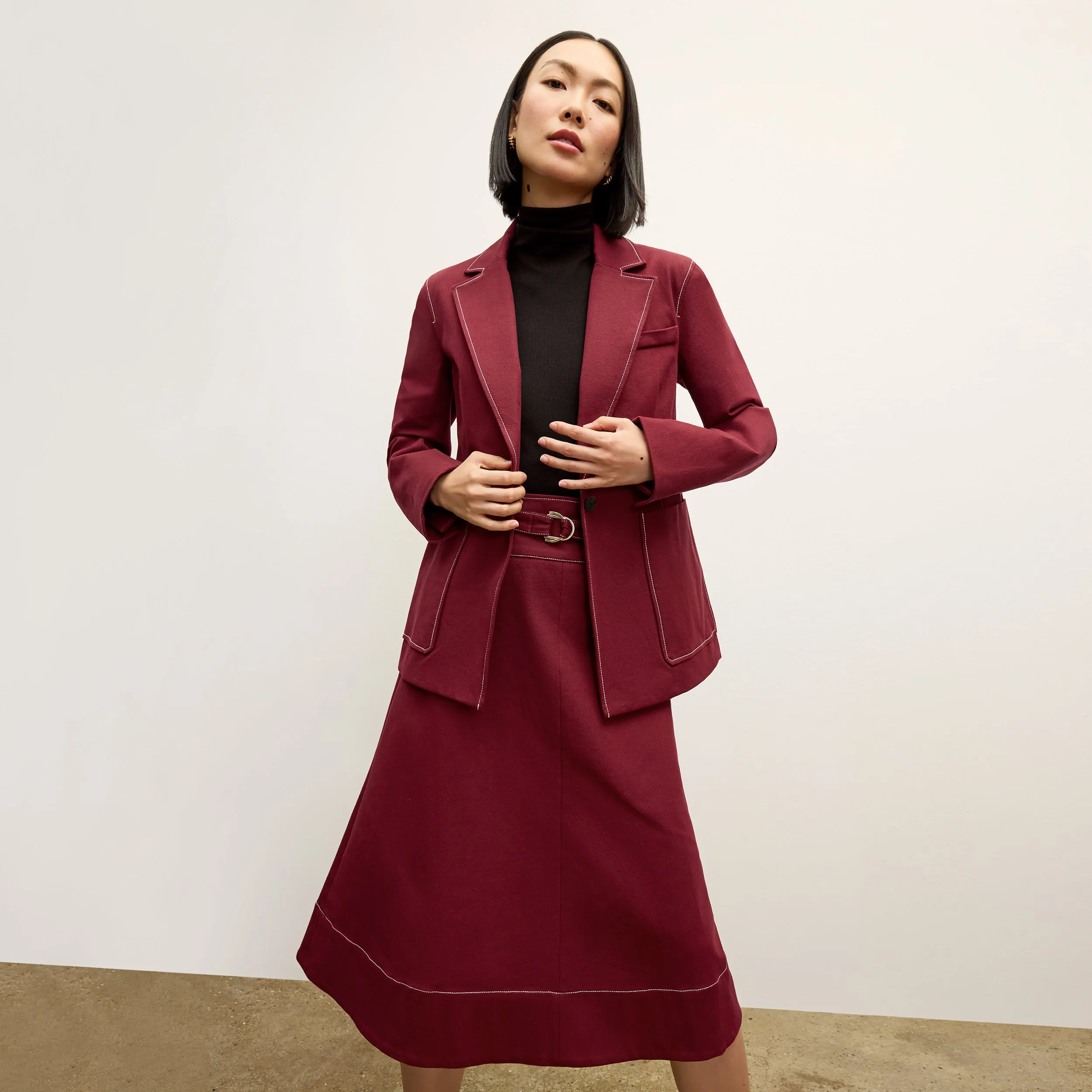 Bodhi Skirt - Contrast Stitch Eco Better Than Denim :: Berry Jam Unstructured Silhouette Odor Resistant