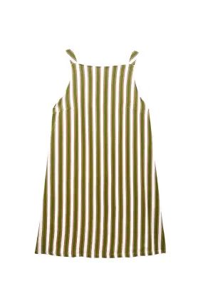 Soft Cotton PaddedInsulation Buru x Megan Stokes The Megan Dress KNEE LENGTH - Green & Brown Stripe