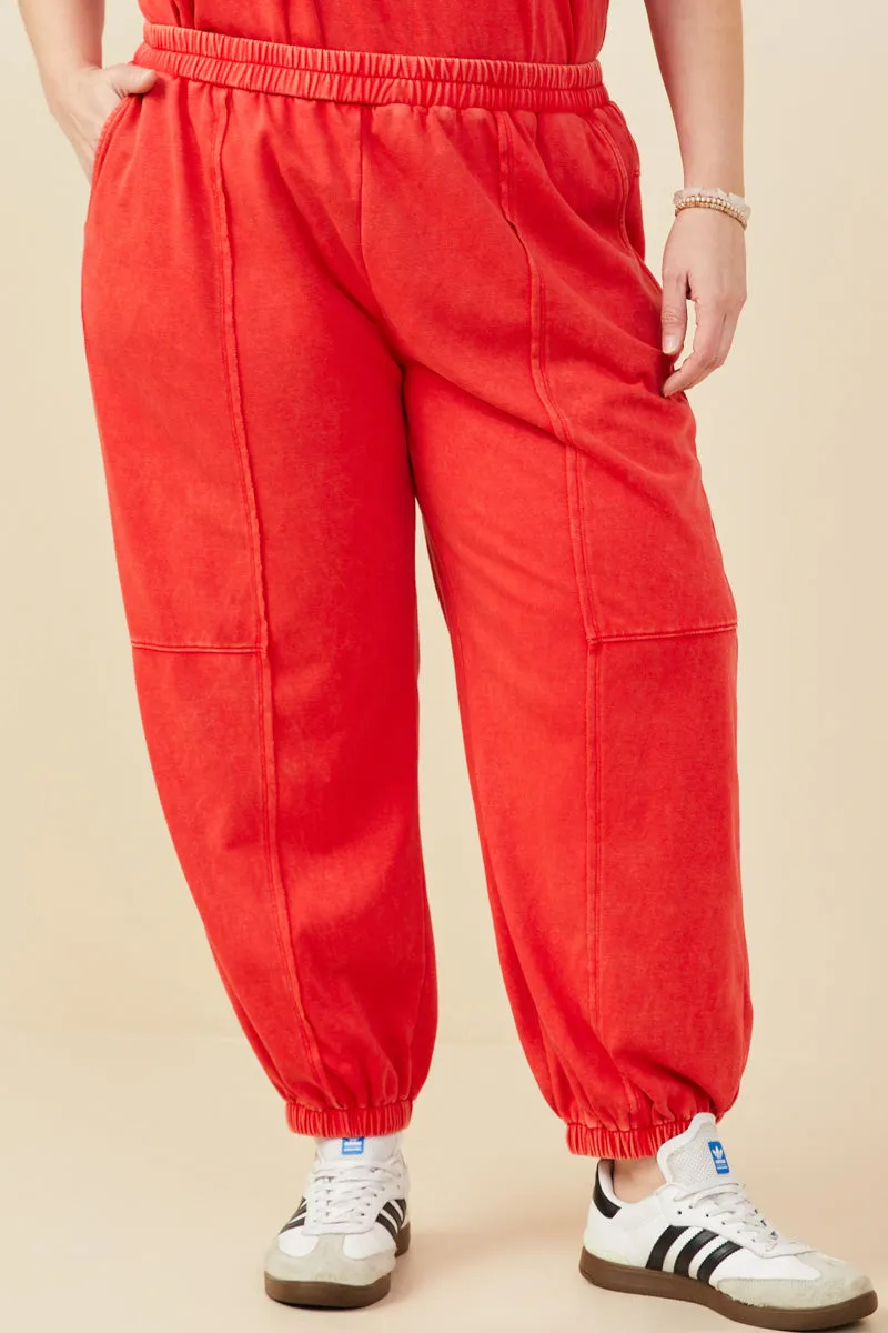 Washed Paneled Knit Joggers Flexible Waistband Cozy Fit