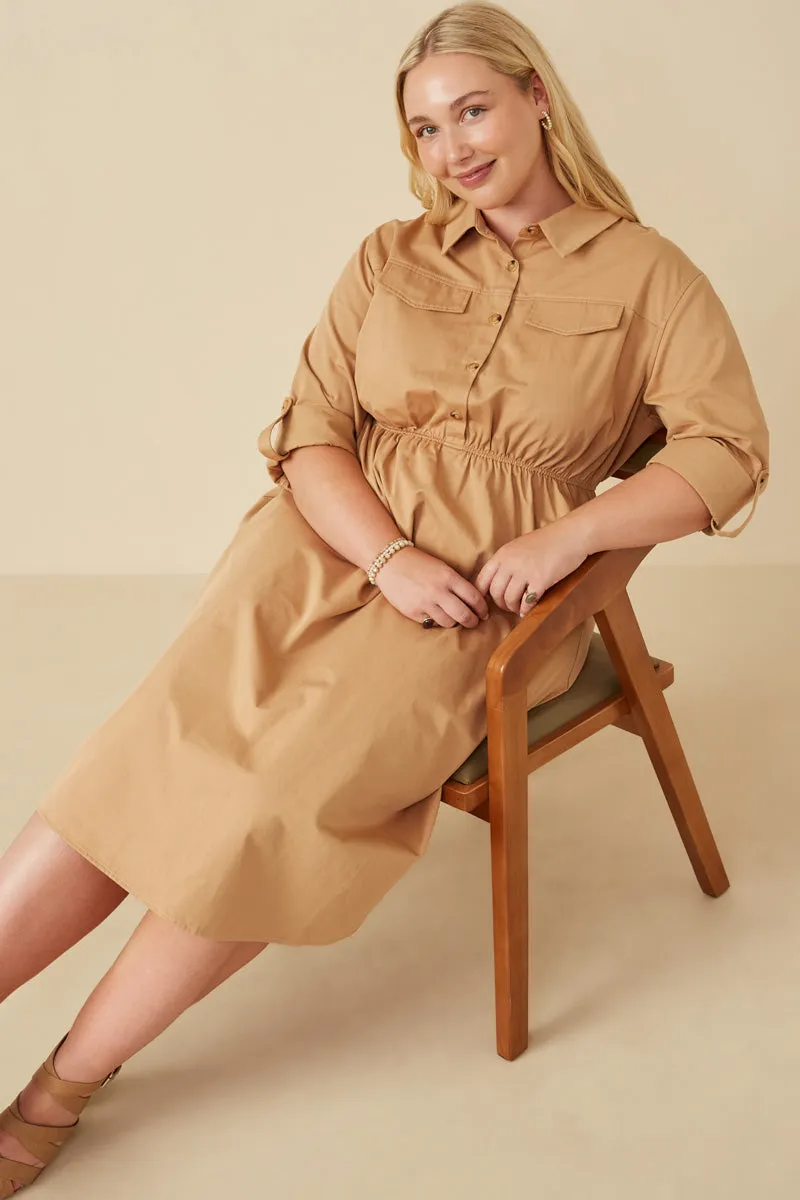 Pure Fabric Button Up Collared Twill Dress
