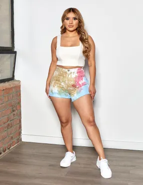 GussetedCrotch Tie-Dye Pinch Cut-Off Shorts