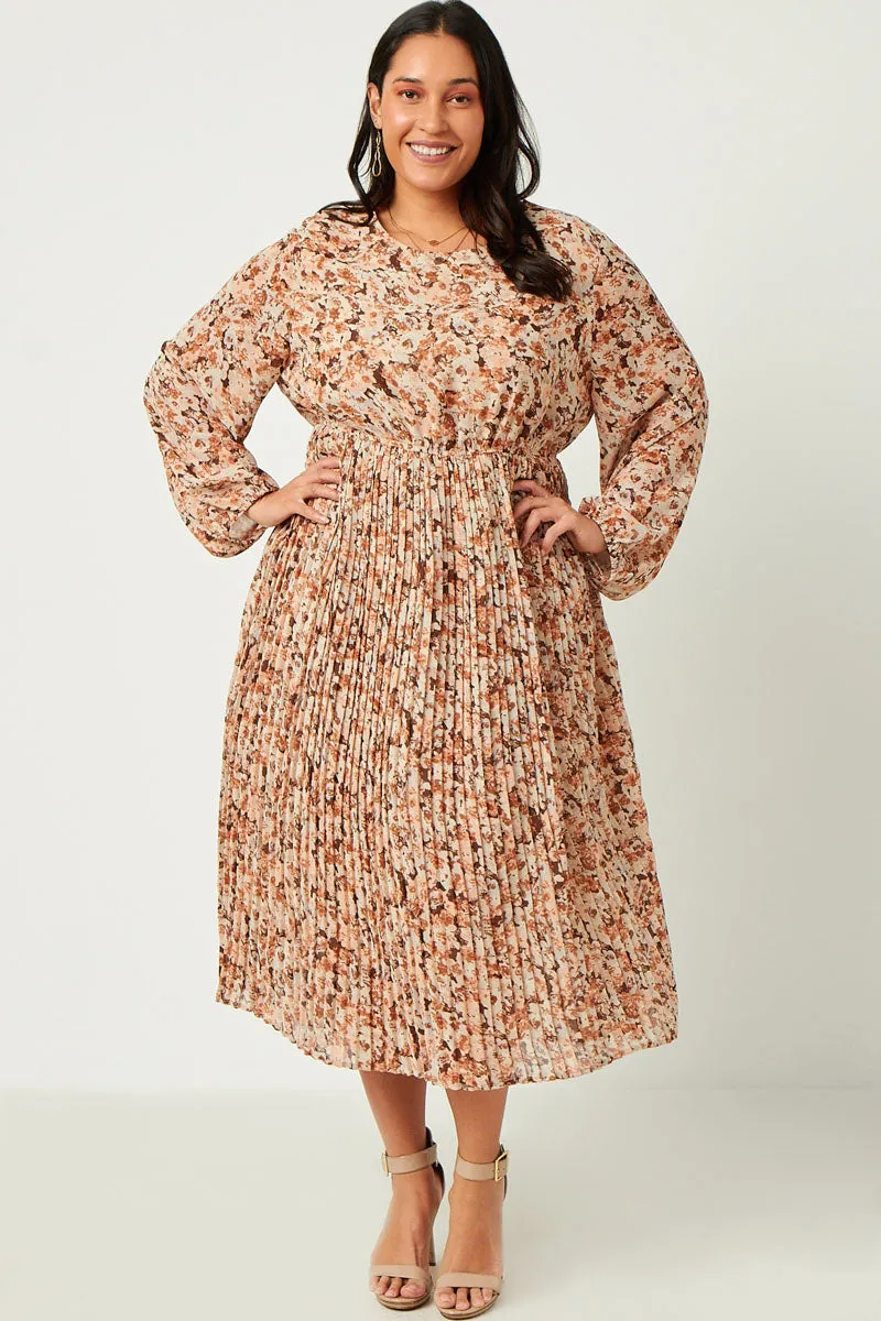 Pleated Skirt Floral Printed Dress Chic Tone Clean Flow