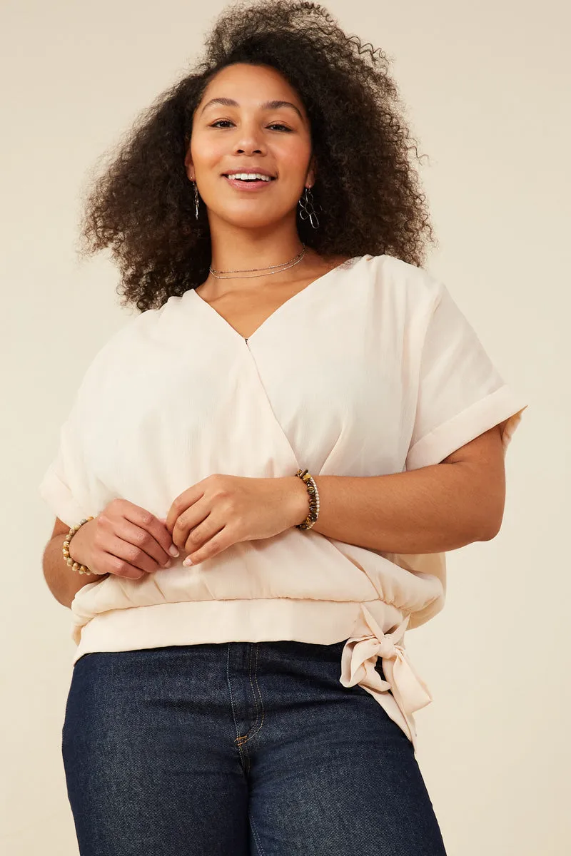 Tie Detail Surplice Dolman Sleeve Top TemperatureRegulating Breathable Lining