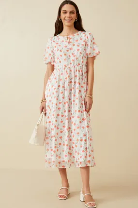 Tie Neck Floral Puff Sleeve Dress Tulle Air Understated Elegance