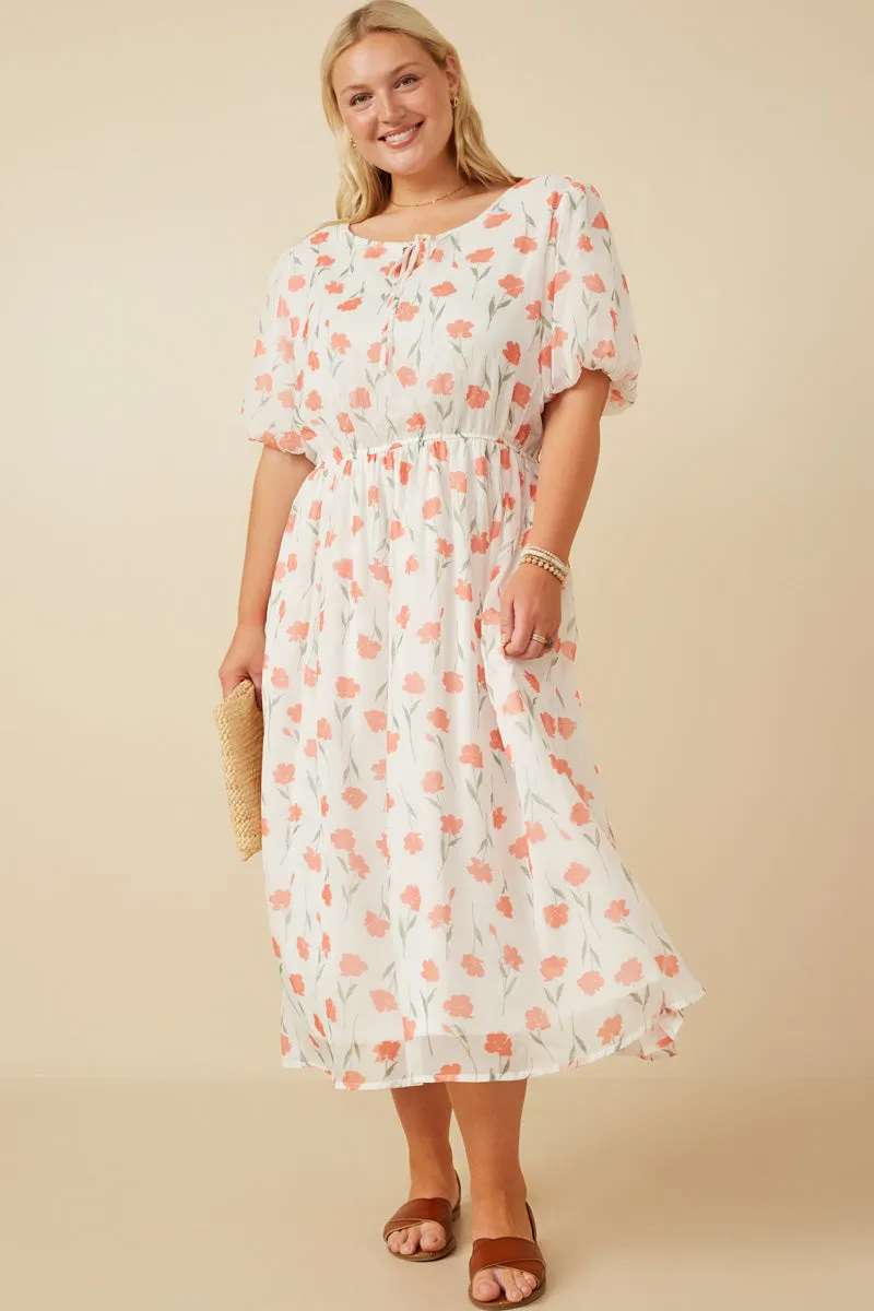 Artistic Edge Raglan-Sleeve Tie Neck Floral Puff Sleeve Dress